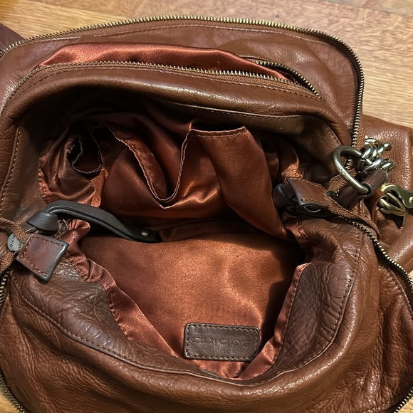 Sabina Fold Over Chain Metal Leather Brown Crossbody Boho Purse Bag Retro - Picture 9 of 13